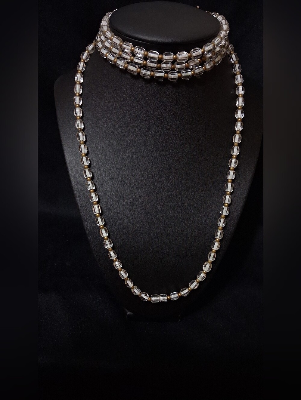1920s Antique Art Deco Flapper Length Rock Crystal Soutior Necklace 54 inches